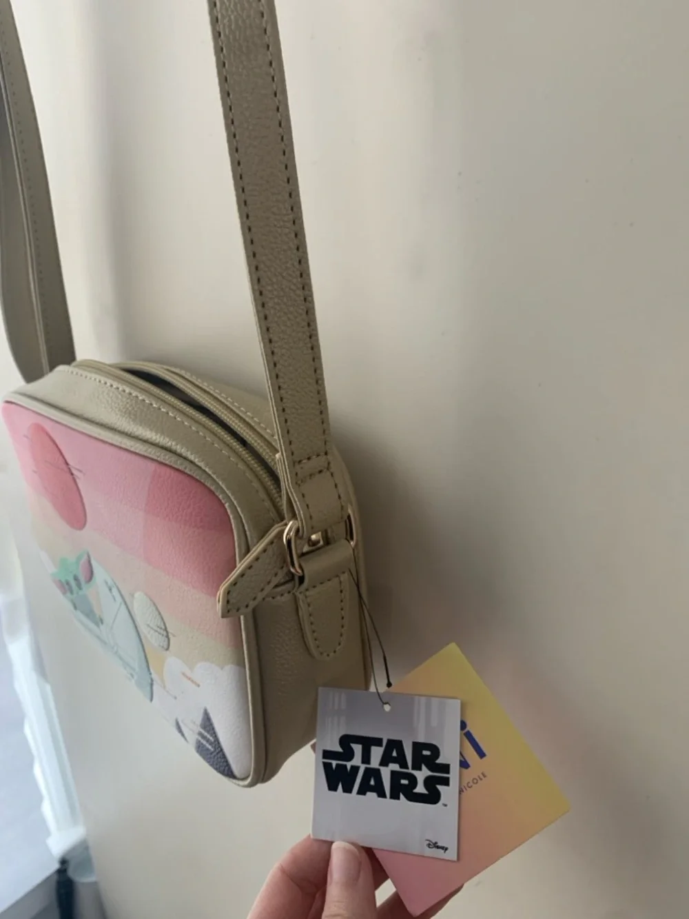 Danielle Nicole Gold Crossbody with Pink Sunset Grogu Print - Picture 2 of 3